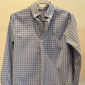 Boys Vineyard Vines Cotton Button-down Shirt - blue/white check - Size S (8-10)